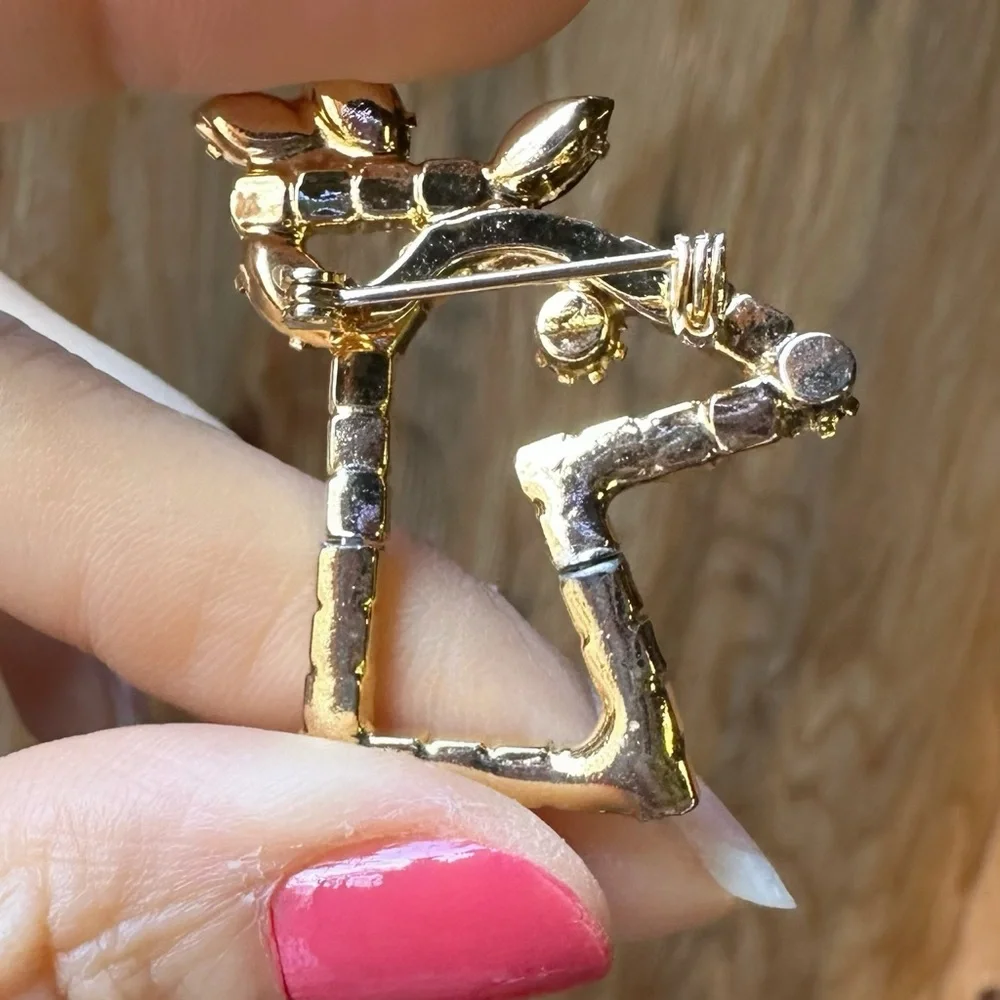 Gold Tone Rhinestone Bow, Butterfly & Reindeer Brooch Pins Lot of 3